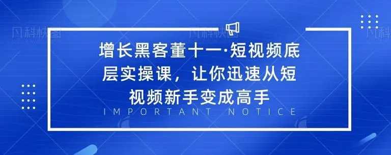 增长黑客董十一·短视频底层实操课，从短视频新手变成高手-冒泡网