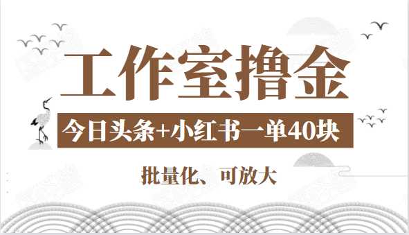 工作室撸金二件套：撸今日头条原创收益+小红书一单利润40块项目-冒泡网