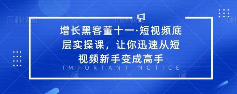 增长黑客董十一·短视频底层实操课，让你迅速从短视频新手变成高手-冒泡网