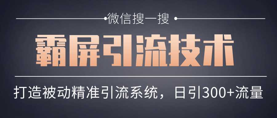 微信搜一搜霸屏引流技术，打造被动精准引流系统，轻松日引300+流量-冒泡网