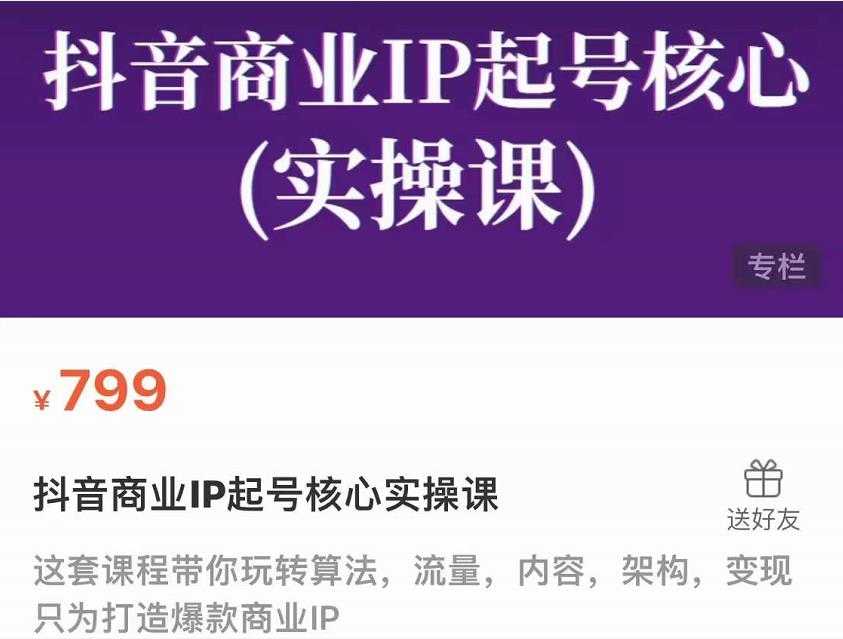 抖音商业IP起号核心实操课，带你玩转算法，流量，内容，架构，变现-冒泡网