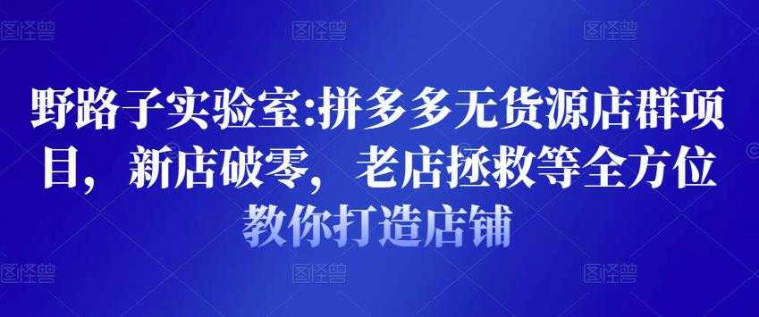 野路子实验室:拼多多无货源店群项目，新店破零，老店拯救等全方位教你打造店铺-冒泡网