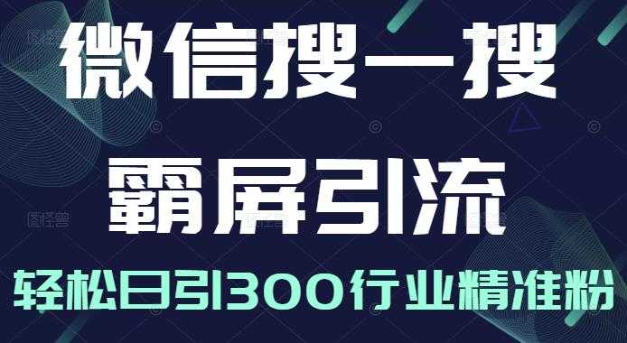 微信搜一搜霸屏引流课，打造被动精准引流系统，轻松日引300行业精准粉-冒泡网