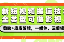 最新短视频搬运技术，全类型可做影视，剪映+皮皮剪辑，一媒体，云剪辑-冒泡网