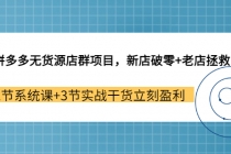 拼多多无货源店群项目，新店破零+老店拯救 12节系统课+3节实战干货立刻盈利-冒泡网