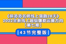 《拼多多名师线上领跑28天》2022全新线上超级爆款运营方向【第七期】43节课-冒泡网