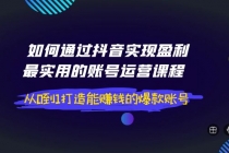 如何通过抖音实现盈利，最实用的账号运营课程  从0到1打造能赚钱的爆款账号-冒泡网