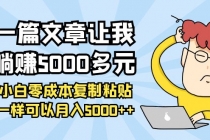 一篇文章让我躺赚5000多元，小白零成本复制粘贴一样可以月入5000++-冒泡网