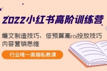 2022小红书高阶训练营：爆文制造技巧，低预算高roi投放技巧，内容营销思维-冒泡网