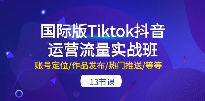 国际版Tiktok抖音运营流量实战班：账号定位/作品发布/热门推送/等等-13节-冒泡网