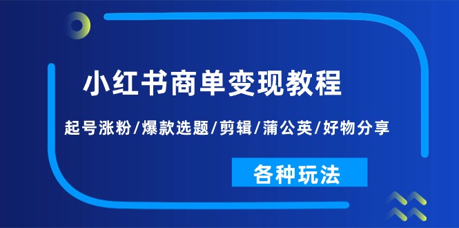 小红书商单变现教程：起号涨粉/爆款选题/剪辑/蒲公英/好物分享/各种玩法-冒泡网