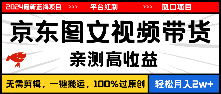 2024最新蓝海项目，逛逛京东图文视频带货，无需剪辑，月入20000+-冒泡网