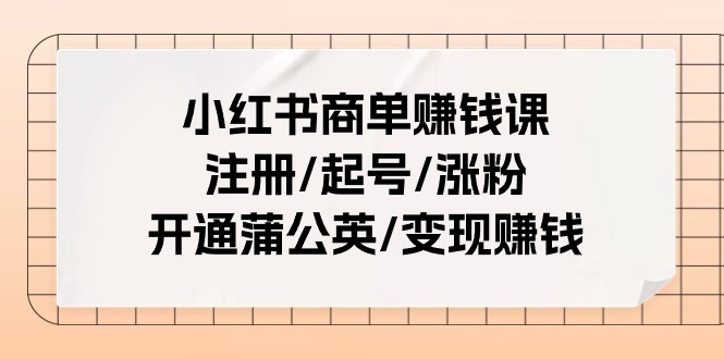 小红书商单赚钱课：注册/起号/涨粉/开通蒲公英/变现赚钱-冒泡网