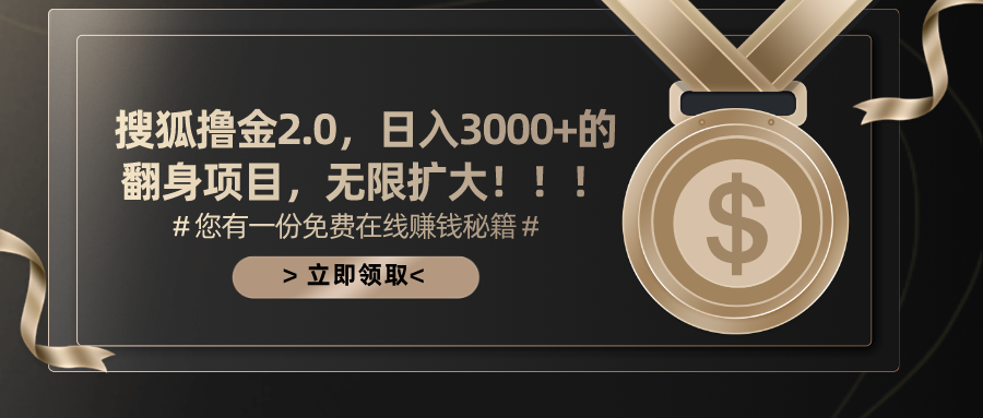 搜狐撸金2.0日入3000+，可无限扩大的翻身项目-冒泡网