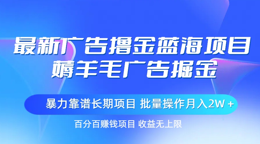 最新广告撸金蓝海项目，薅羊毛广告掘金 长期项目 批量操作月入2W＋-冒泡网