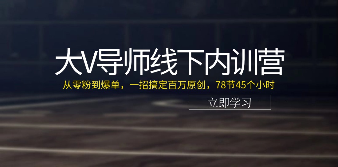 大V导师线下内训营：从零粉到爆单，一招搞定百万原创，78节45个小时-冒泡网