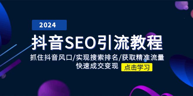 抖音 SEO引流教程：抓住抖音风口/实现搜索排名/获取精准流量/快速成交变现-冒泡网