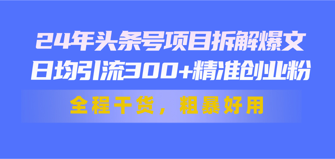 24年头条号项目拆解爆文，日均引流300+精准创业粉，全程干货，粗暴好用-冒泡网