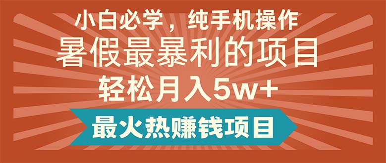 小白必学，纯手机操作，暑假最暴利的项目轻松月入5w+最火热赚钱项目-冒泡网